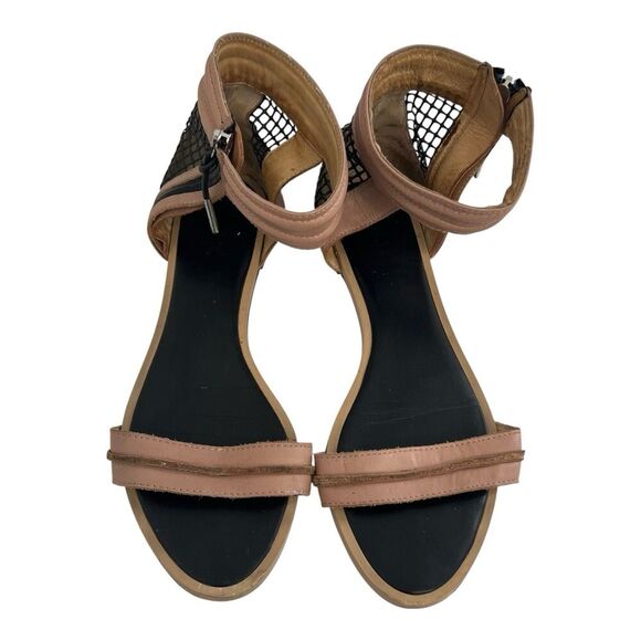 L.A.M.B. Women's Size 10 Leather Ankle Strap Sandals Nude Black Zip Back - Picture 3 of 8